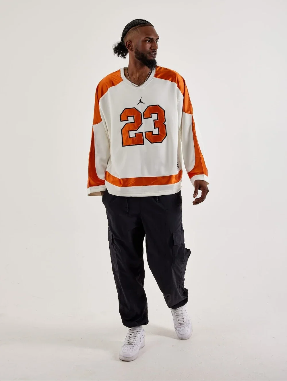 Men's Air Jordan MJ Collegiate Hockey Jersey 'Sail/Starfish/Black'